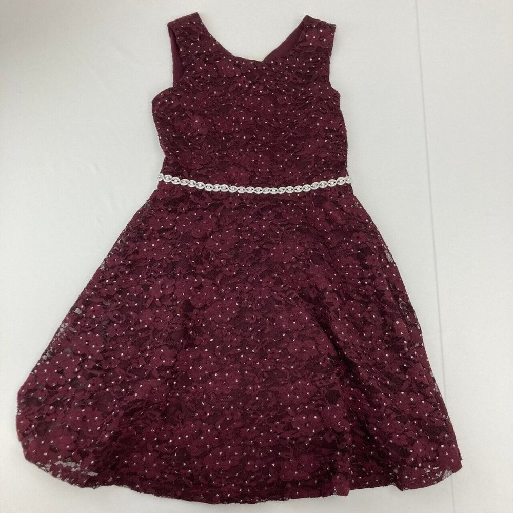 Speechless Toddler Girls Glitter Mesh Lace Dress Burgundy Size 3T NEW